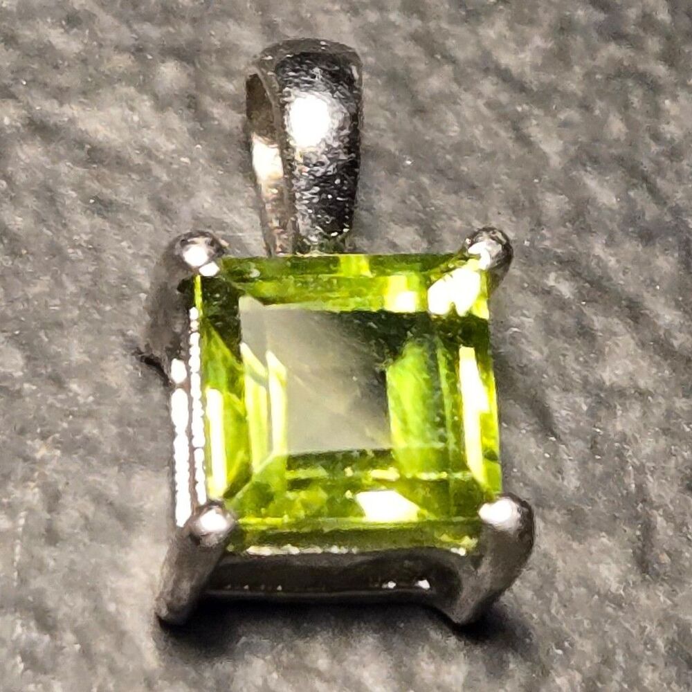 Square Green Stone Vintage Sterling Silver Pendant